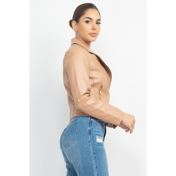 Zippered Notch Lapel Rider Jacket - Picture 3 of 8